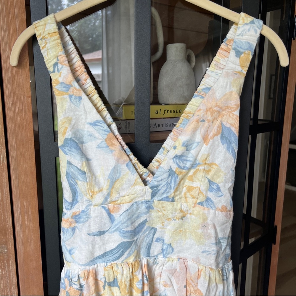 Abercrombie linen romper floral pastel vneck sleeveless watercolor dress - Picture 7 of 11